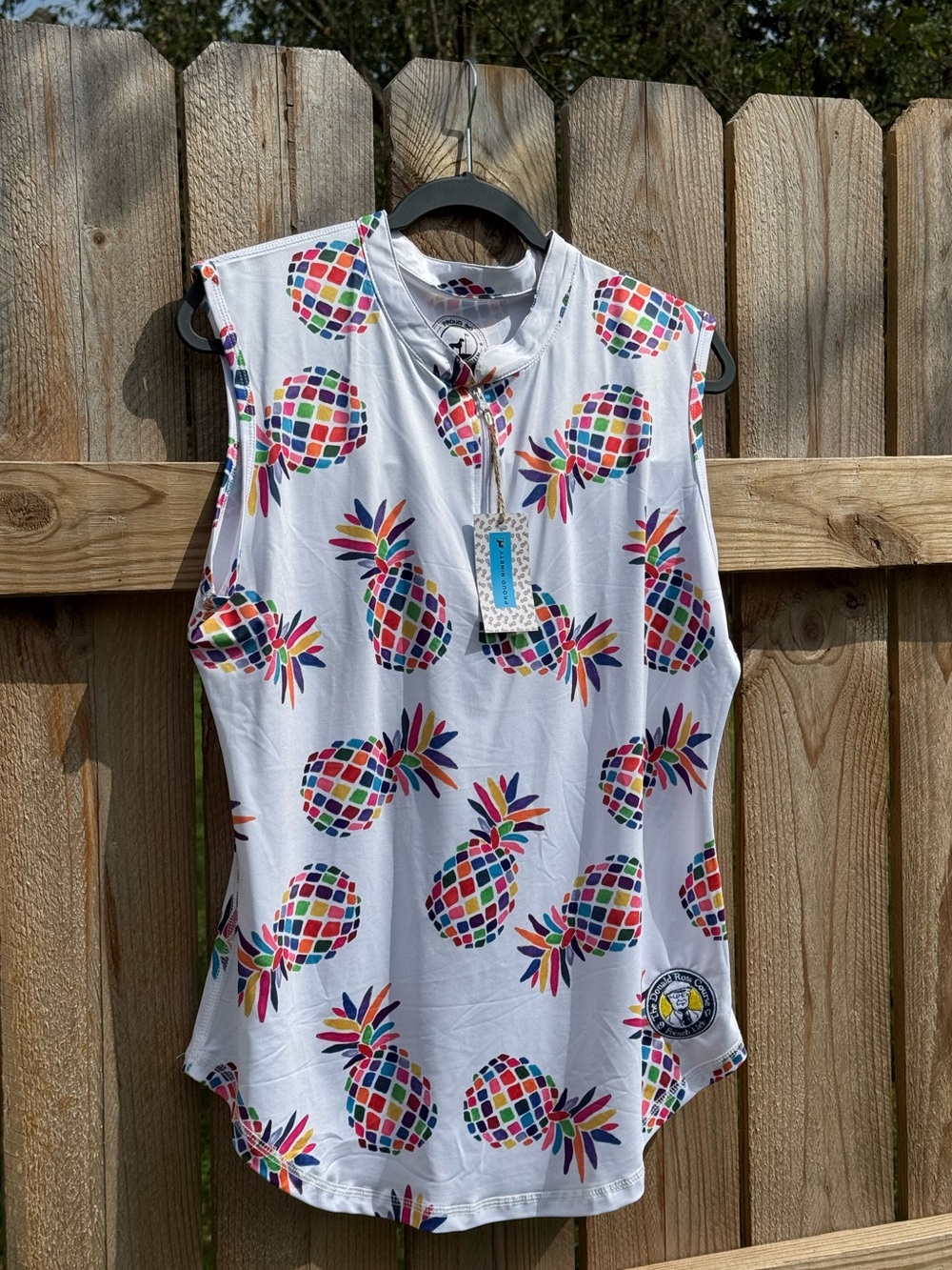 NWT Proud Ninety 90 Performance Golf Tank Womens XL Mosaic Pineapple Donald Ross